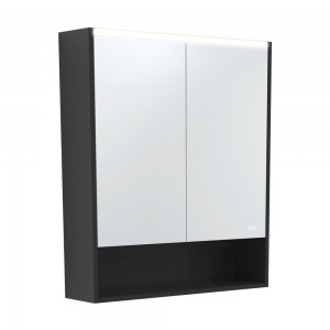 Fie LED Mirror Cabinet with Display Shelf & Matte Black Side Panels 750